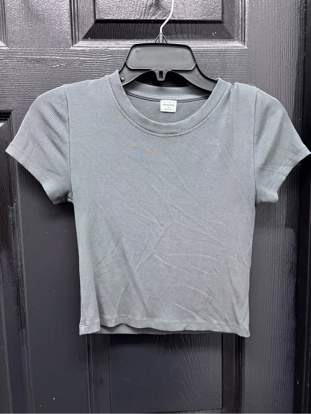 Wilfred Free Gray Ribbed Short Sleeve Crop Tee